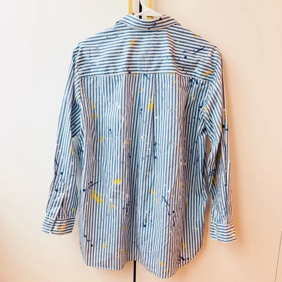 NWOT Frank & Eileen Joedy Boyfriend Paint Splatter Relaxed Button Up Shirt - Picture 3 of 6
